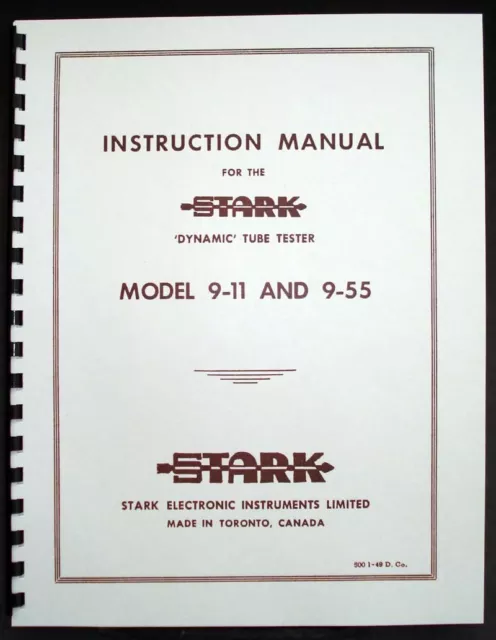 STARK model 9-11 9-55 Tube Tester Manual, Tube Data