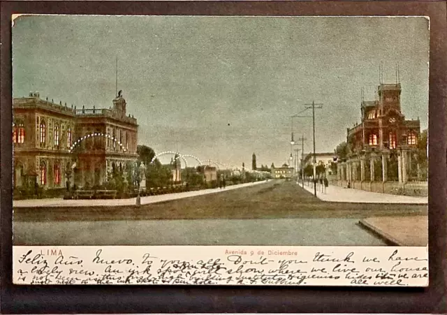 Lima Undivided Postcard C1900 Peru Avenue 9 De December  Stamp & Canx PM