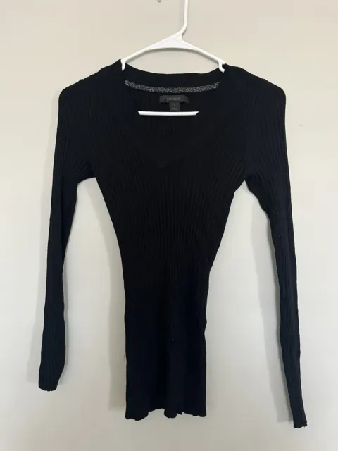 Express Shirt Womens Small Long Sleeve Pullover Ribbed Knit Black Top Sweater