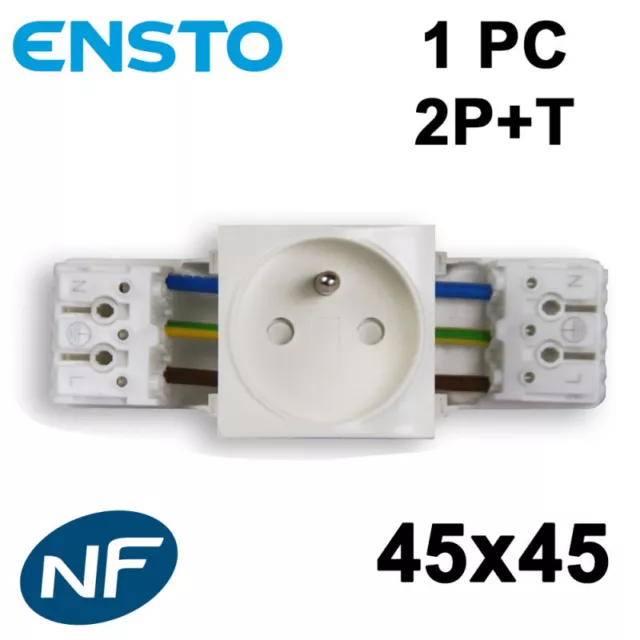 Ensto PK4511  - Prise de courant 2P+T pour goulotte Blanc 45x45 double bornier