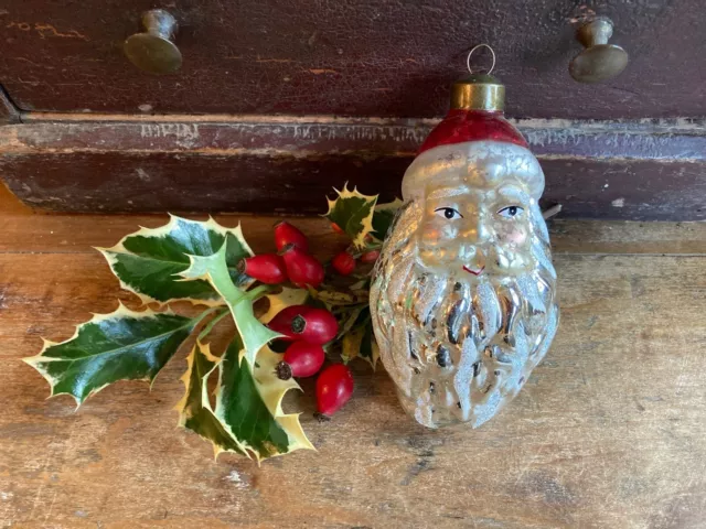 Vintage Style Mercury Glass Christmas Tree Bauble Decoration Father Christmas 