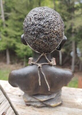 African Tribal Art Sculpture Detailed Statue Bust Painted Resin Head 7" Tall 2