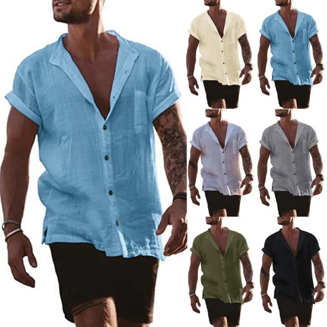 Camicia Elegante Casual Da Uomo Di Nuova Moda Camicia A Maniche Corte Con ^