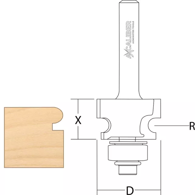 Axcaliber Corner Beading Cutter - D=24 - X=16 - R=4mm - S=1/4"