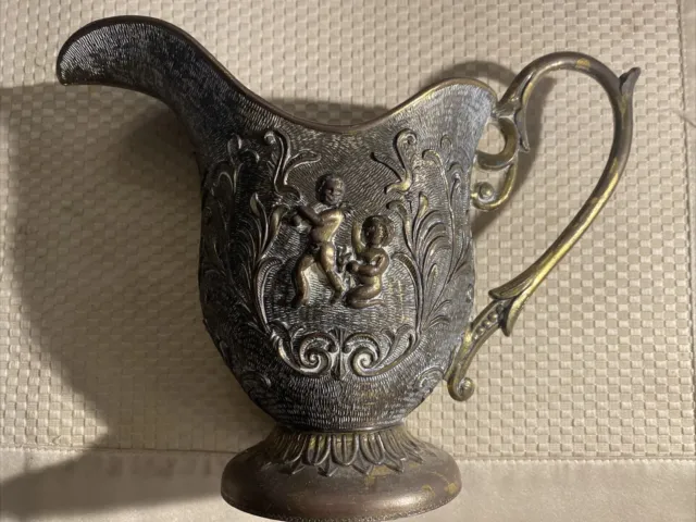 Vintage Brass Made in Italy Pitcher with Cherubs Ornate Victorian