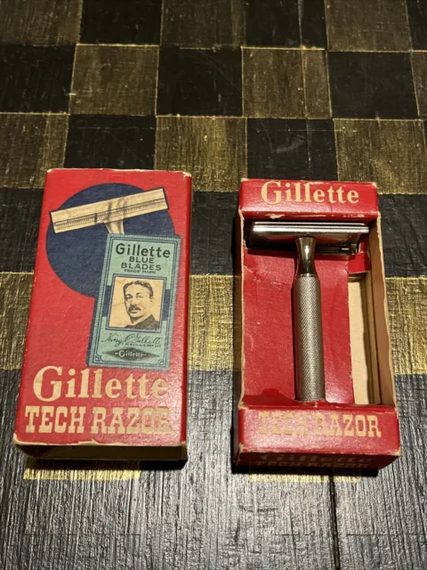 Vintage 1940s GILLETTE TECH RAZOR W/ Box MADE IN USA Safety Shaving