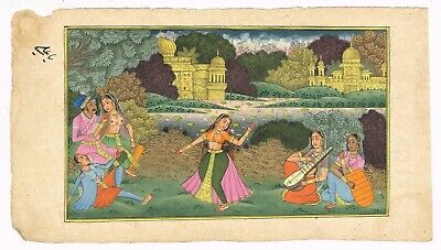 Indien Peinture Miniature De Empereur Et Impératrice En Love Scène Art Avec Dame