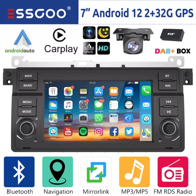 DAB+ Autoradio Pour BMW E46 3er 318 320 M3 MG ZT Carplay Android 12 GPS RDS WIFI 2