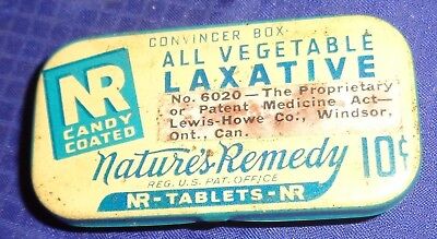 ML312 Vtg Lewis Howe Co. Natures Remedy All Vegetable NR Tablets Hinged Lid Tin