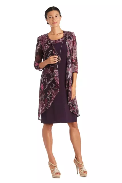 NWT! R&M Richards Women's 2-Piece Purple Floral Dress Jacket Set Layered Sz 22W