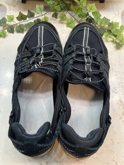 Clarks Womens Slip On Comfort Sneaker  Pull Latch Lace Up Black Mesh Canvas