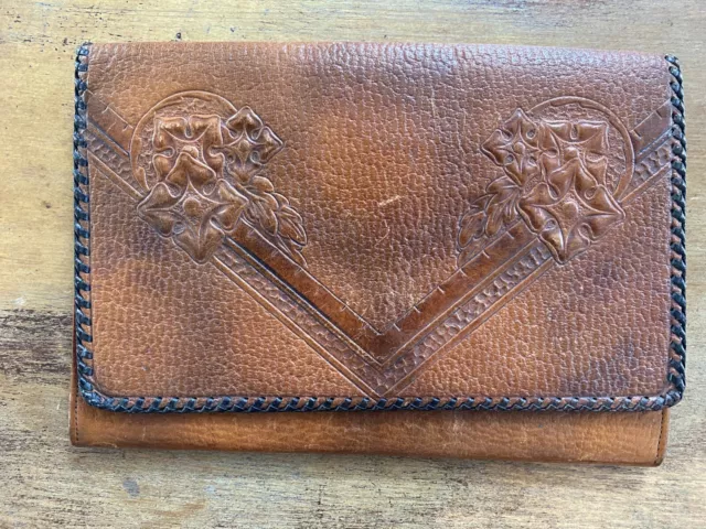 Leather Purse Handbag Clutch 9.5" x 6.5" w/Snap Closure Zipper Pocket