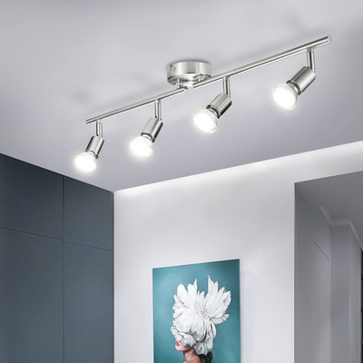 Aigostar FARETTI DA SOFFITTO ORIENTABILI PLAFONIERA LED CON 4 FARETTI GU10 BASE LAMPADARI 