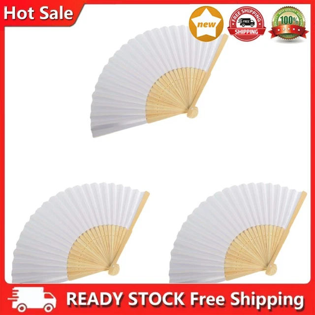 3Pcs Blank White DIY Paper Bamboo Folding Fan for Hand Practice Calligraphy Draw