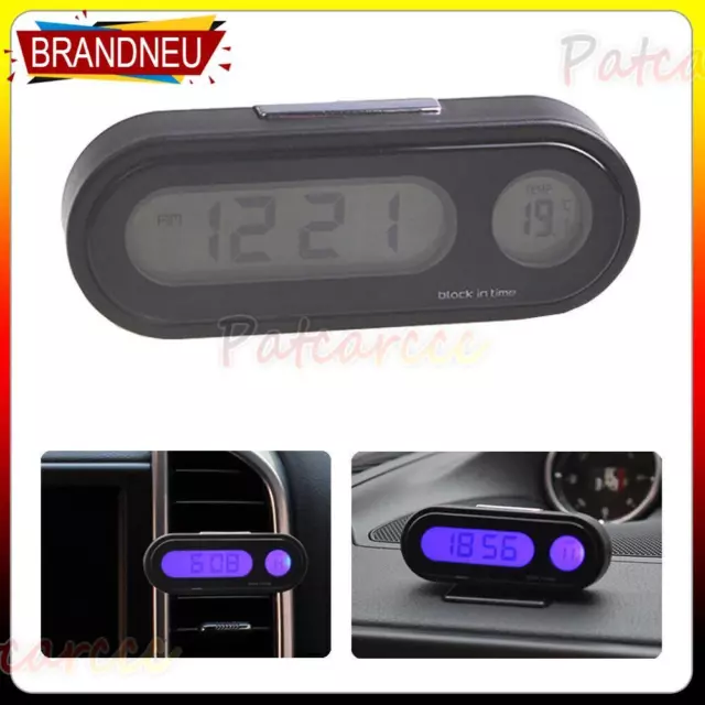 Digital Auto Uhr Temperatur Thermometer 2in1 LCD Display Klimaanlag Lüftung