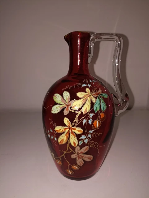 ancienne Carafe en verre soufflé  beau décor émaillé era Legras gallé ....