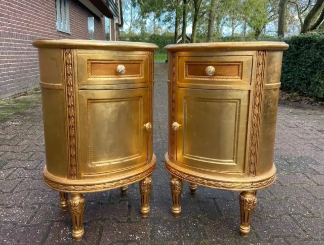 Pair of Gold Color Night Stands - Louis XVI Style (1900s)