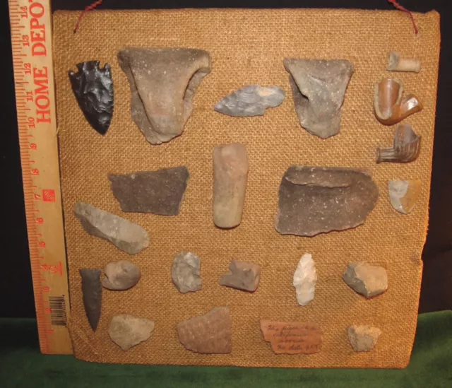 Lot of 22 Native American Artifacts Corner Notched, Copena, Pipes, Pottery,