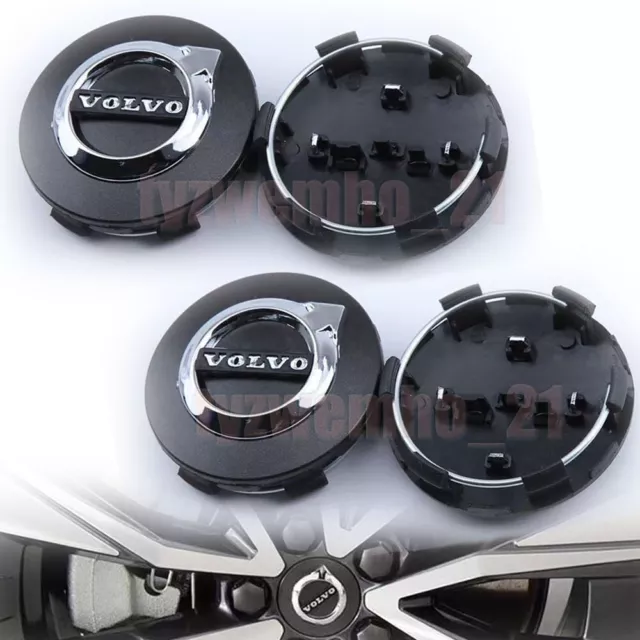 4x 65mm Couvre-jante Emblèmes De Jante En Aluminium Enjoliveurs Noir Pour Volvo
