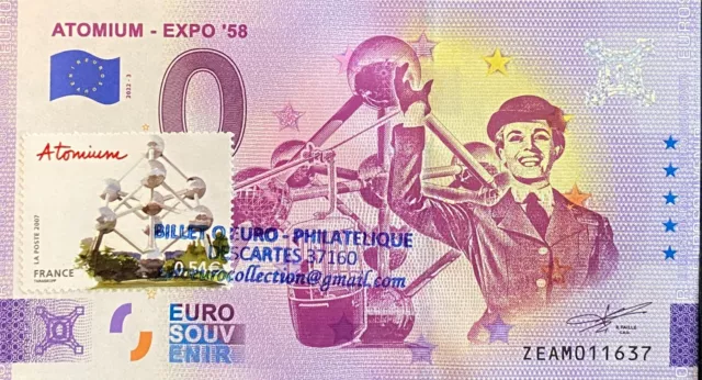 Billet 0 Euro Philathelique Atomium Expo 58 Belgique    2022 Numero Divers