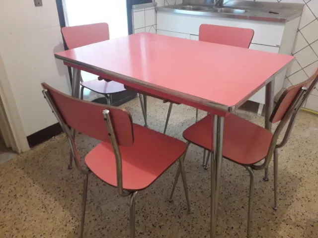 Tavolo in Formica 4 sedie  rosso  anni 60Vintage Modernariato