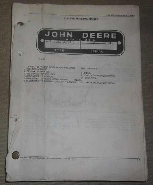 JOHN DEERE 310A 310B Backhoe Loader Parts Manual Book Pc1930 £65.20