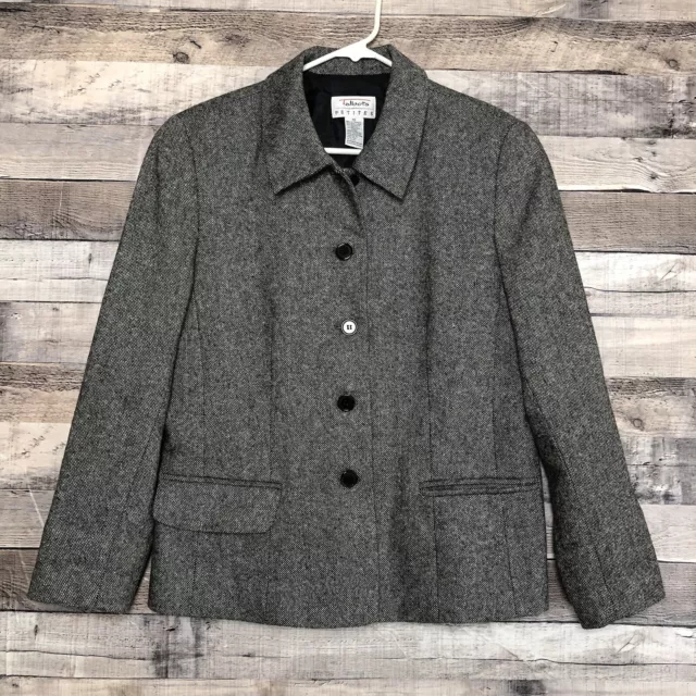 Talbots Petites Womens Size 10P Gray Blazer Tweed Wool Blend Jacket