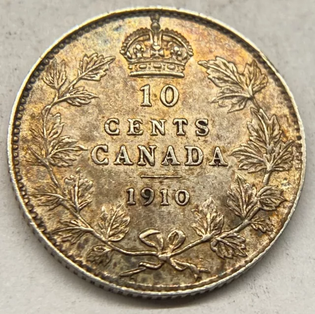 Canada 1910 10 Cents Silver Coin - Extra Fine 2