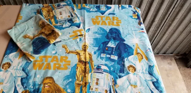 Vintage 1970s STAR WARS New Hope Twin Flat Fitted Sheet Set 2 Pillow Cases