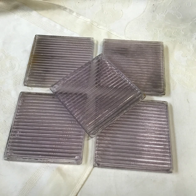 Vintage Luxfer Prism Glass Tile Purple Amethyst ribbed  lot of 5