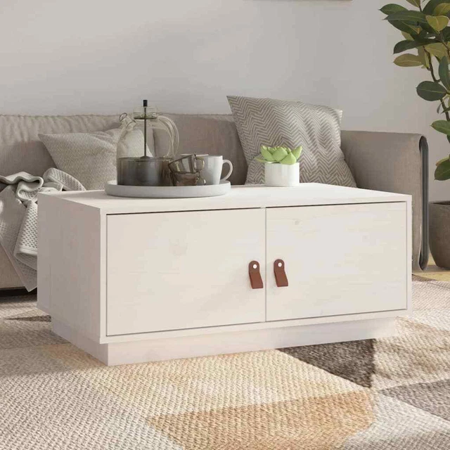 Tavolino Da Salotto In Legno Bianco 50x50x36 Cm - Con Porta, Multifunzione, Elegante, Per Camera E Soggiorno