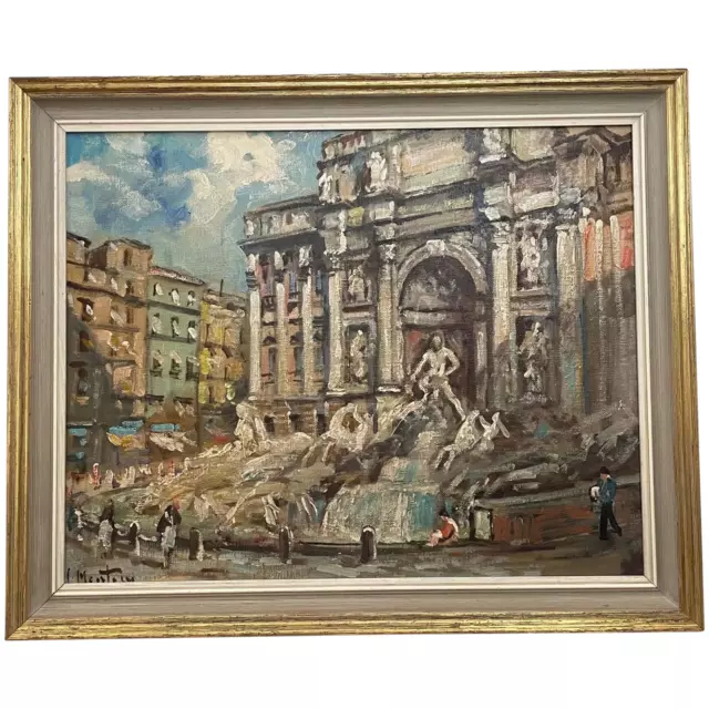 Oil Painting Impressionist Piazza Navona "Trevi Fountain" Rome" Carlo Montesi