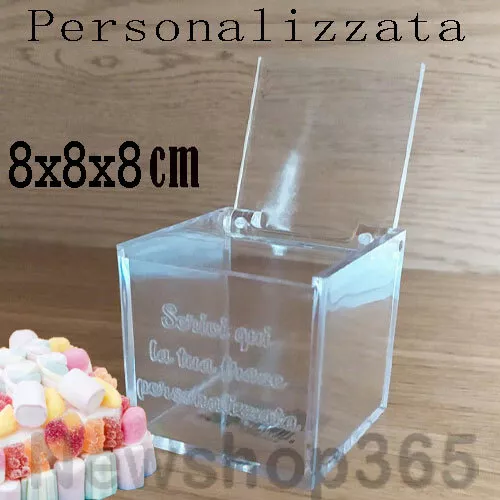 Scatola plexiglass cubo portaconfetti personalizzata bomboniera 8X8X8 matrimonio