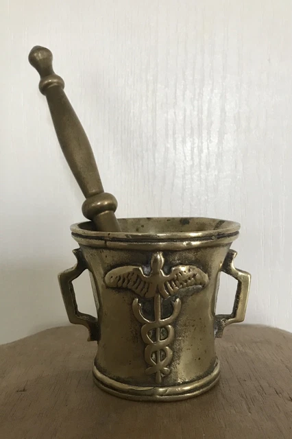 Mortier Et Pilon D'apothicaire Antique - Bronze - XIXème Siècle - Blason Lion - Hauteur 5cm