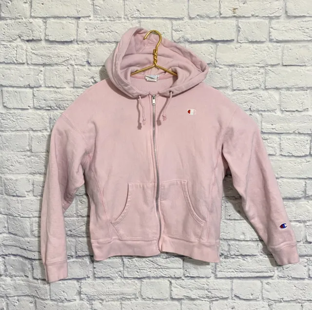 Champion Reverse Weave Hoodie Pink Y2K Sweater Full Zip Logo Girls Size Large