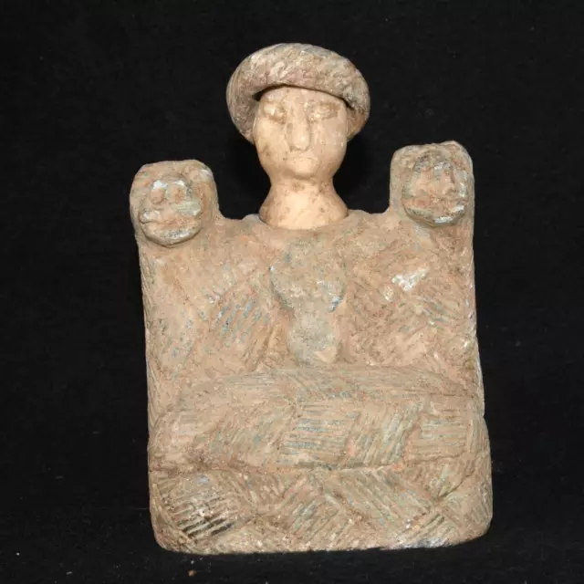 Ancient Bactrian Stone Composite Seated Idol Statue Decorated with 2 Motifs