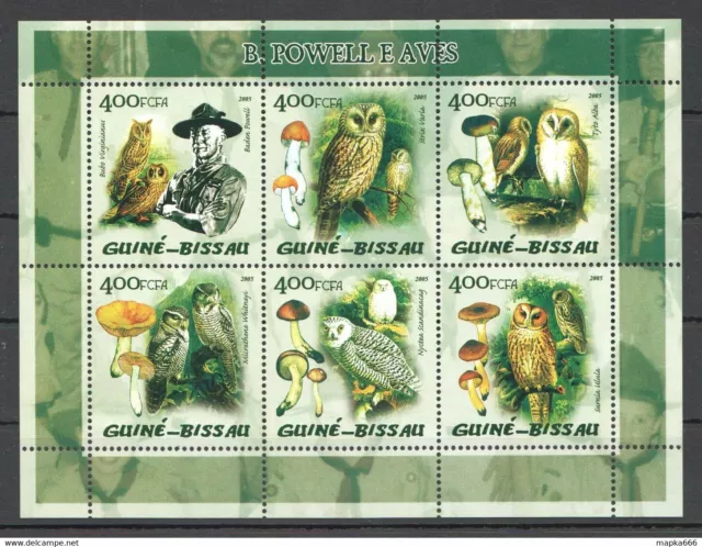 Ns318 2005 Guinea-Bissau Nature Mushrooms Birds Owls Scouts Baden Powell Kb Mnh