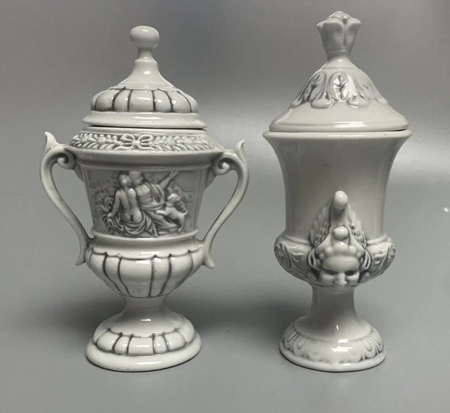 Jolie suite de 6 cassolettes en métal argenté et porcelaine, orfèvre