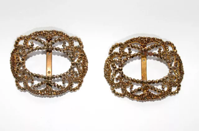 TRES ANCIENNE PAIRE BOUCLE DE SOULIER CEINTURE XVIIIe LAITON DORÉ PAVAGE FACETTE