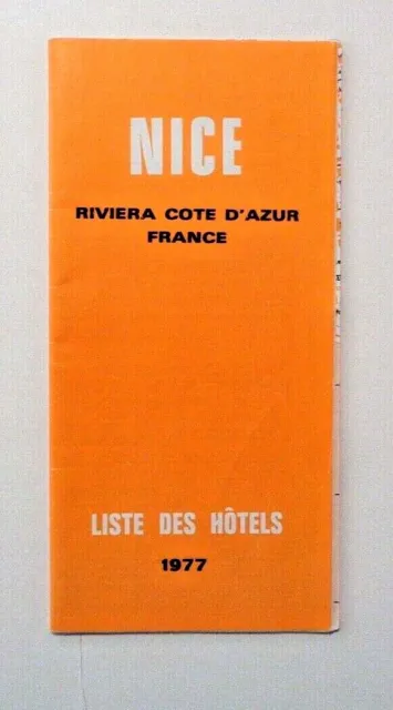 Vintage NICE FRANCE - 1977 List & MAP of Hotels - GUIDE - Riviera - Cote d'Azur