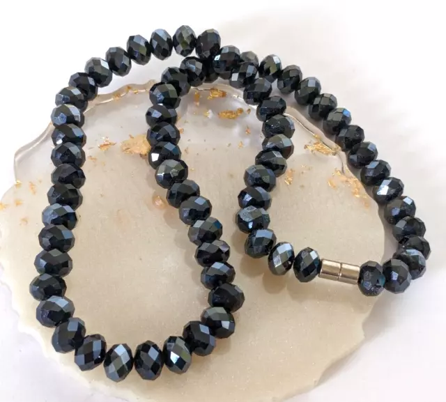 Handmade facet cut dark indigo ab glass bead necklace X17