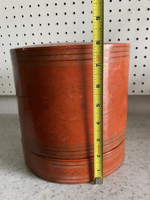 Burmese Asian Red Lacquer Hand Painted Betel Box RARE ANTIQUE 9