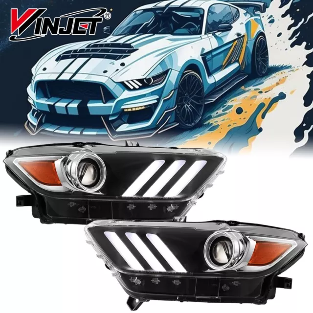 Pair Headlights For 2015-2017 Ford Mustang HID/Xenon Projector DRL Lamps RH & LH