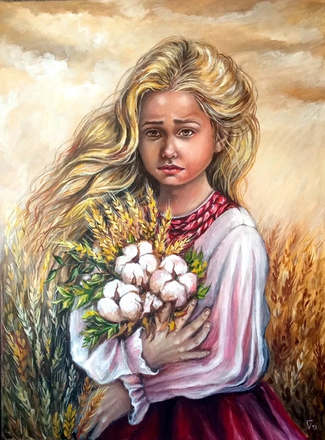 ORIGINAL OIL PAINTING Ukraine, Girl with Flowers, portrait of Ukrainian ...