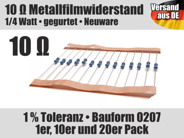 1/10/20 x 10 Ohm Ω, 1/4 Watt Metallfilmwiderstand, 1 % Toleranz, Bauform 0207