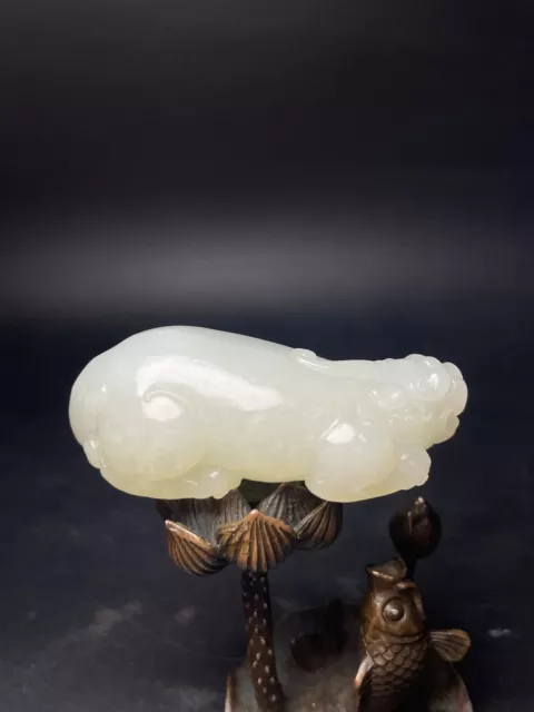 Chinese Exquisite Handmade Brave Troops carving Hetian Jade Statue 3