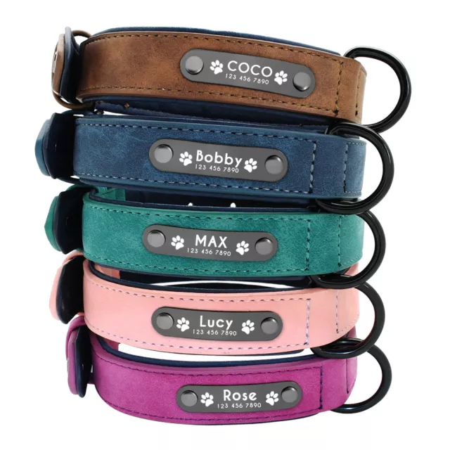 Soft Leather Personalized Dog Collar Dog ID Name Engraved for Medium Large Dogs