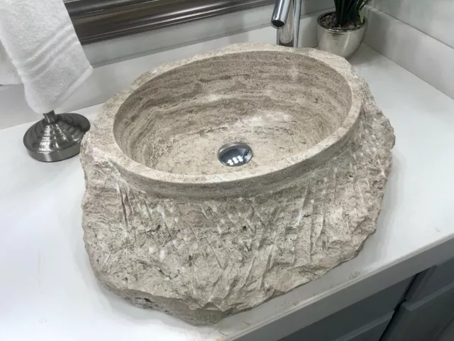 Travertine Stone Sink /Modern Natural Stone Bathroom Vessel Sink