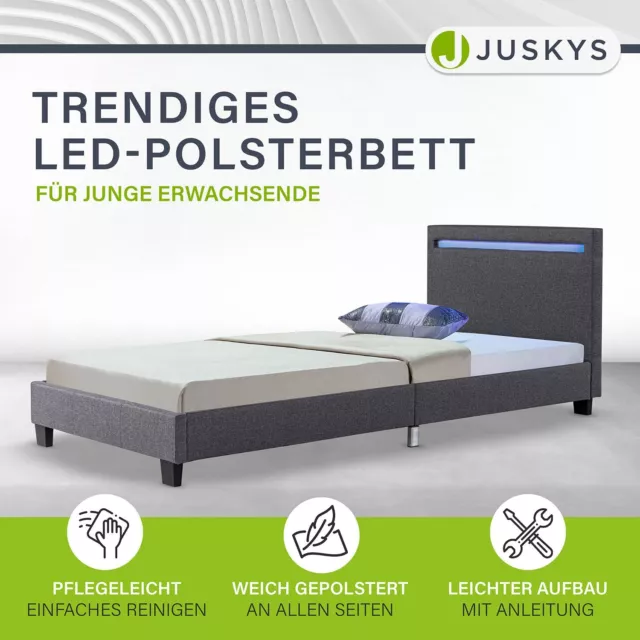 Polsterbett Einzelbett Jugendbett LED 90x200 / 120x200 Bettgestell Bett Juskys® 2