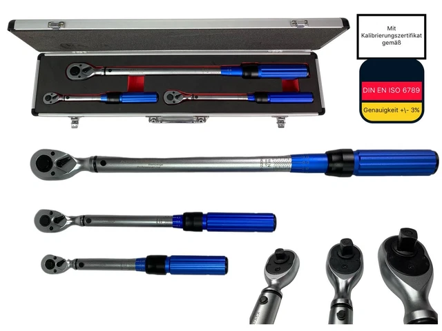 Kraftwelle Drehmomentschlüssel Set 3 teilig 1/4 3/8 1/2 Zoll Alukoffer Ratsche